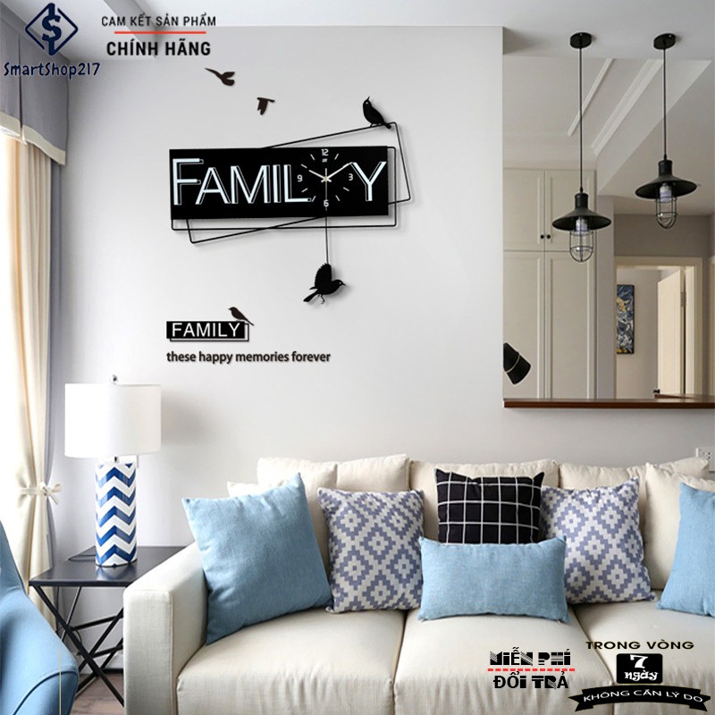 [DH-006] Đồng Hồ Treo Tường Family (Tặng Decal trang trí + Bộ Kim dự phòng + Đinh treo chống hỏng tường)