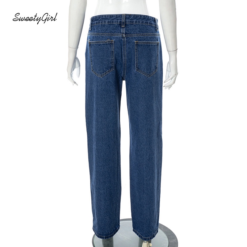 Quần Jean Ống Đứng Lưng Thấp Thiết Kế Rách Độc Đáo Thời Trang 2022 Cá Tính Cho Nữ