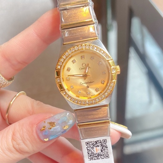 Đồng hồ Omega nữ, Dòng Chòm sao Đại bàng đôi, Bộ máy Quartz chất lượng cao, Khóa bấm đôi hình bướm, Kích thước: 28mm