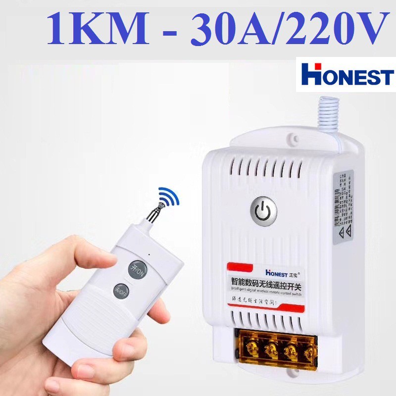 [CHÍNH HÃNG]Công tắc điều khiển từ xa 1KM (1000M) xuyên tường Honest HT-9220KB 30A/220V - CÓ CHỨC NĂNG HỌC LỆNH