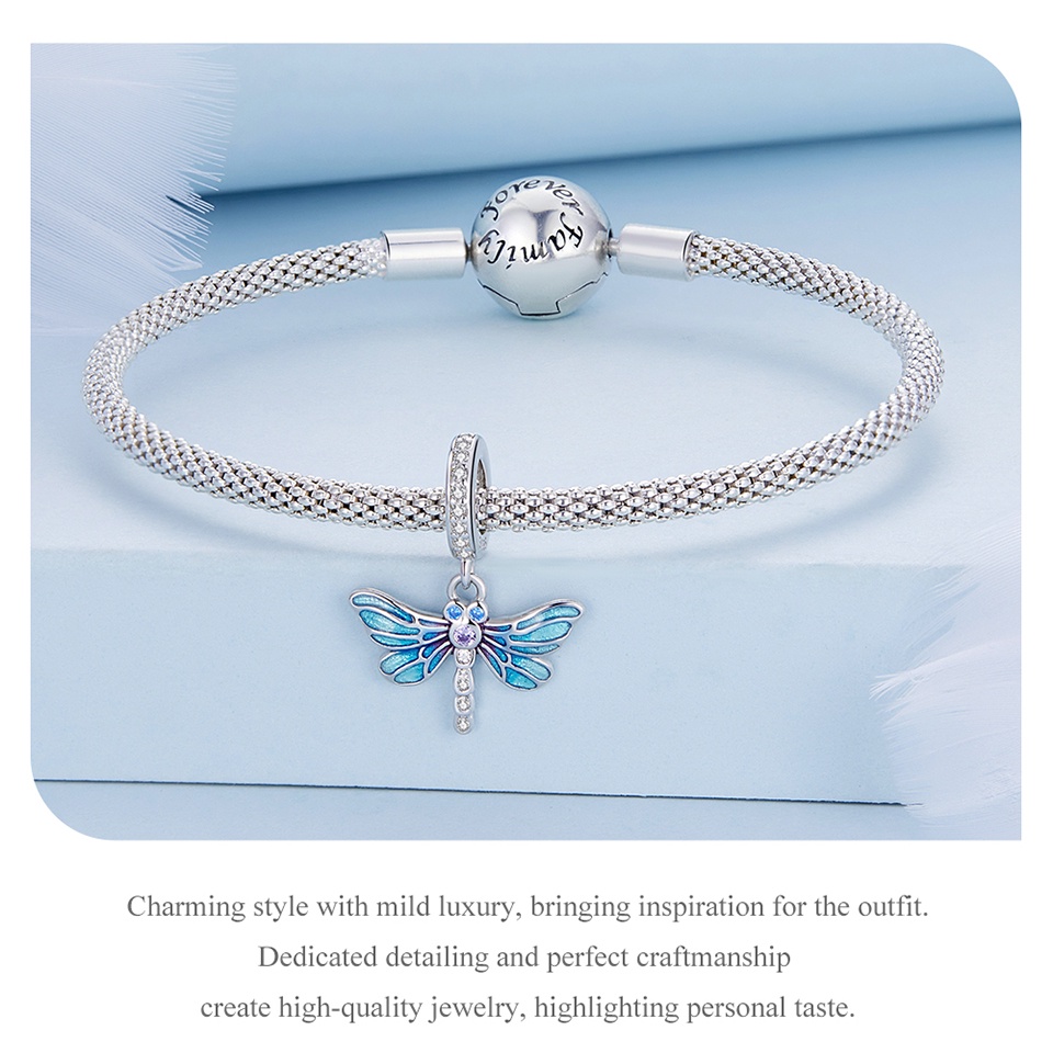 BAMOER Mặt Vòng cổ Bạc 925 Hình Chuồn Chuồn Đính Đá Pha Lê