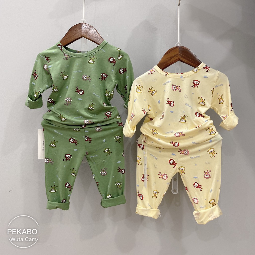 Bộ dài tay thun lạnh cổ cao 3cm Peekaboo, thích hợp mùa thu đông, nằm điều hòa, bộ quần áo cổ cao cho bé trai/ gái