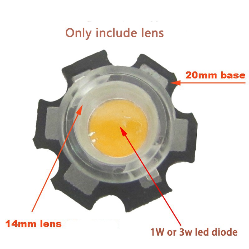 Bộ 10 cái ống kính LED trong suốt 14mm 15 30 45 60 90 100 độ cho đèn 1W 3W 5W