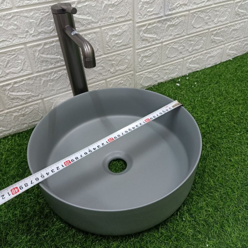 Chậu lavabo bàn đá tông màu ghi xám cao cấp thiết kế tối giản tinh khiết