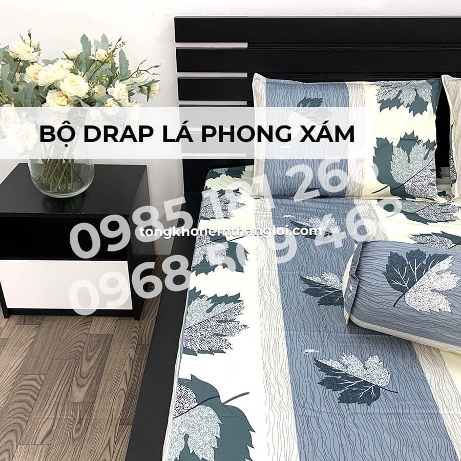 [Ảnh Thật] Lá Phong Xám - Bộ Drap Cotton 4 món Thắng Lợi Chính Hãng