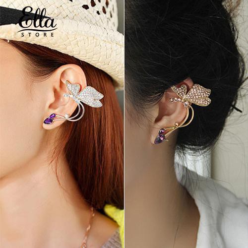 Ellastore 1Pc Elegant Women Crystal Ear Clip Butterfly Earring Stud for Left Ear