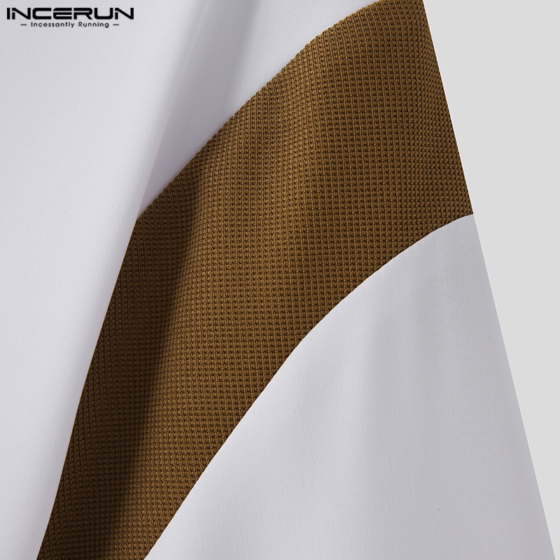 Áo sơ mi INCERUN tay lửng màu trơn phong cách Hàn Quốc cho nam