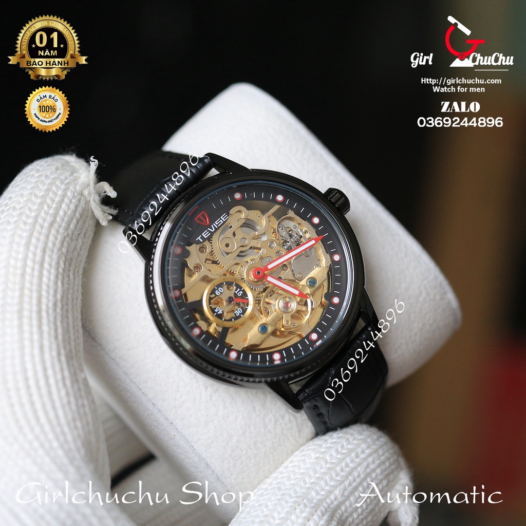Đồng hồ nam Tevise cơ lộ máy với thiết kế full đen cực nam tính, phong cách trẻ trung năng động