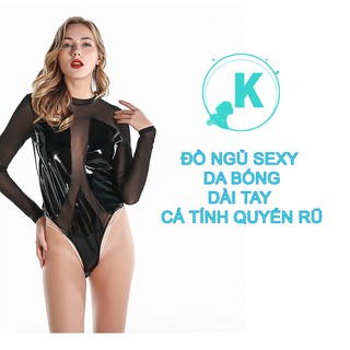 Đồ Ngủ Sexy Bodysuit Da Bóng Lưới Dài Tay Cá Tính Quyến Rũ