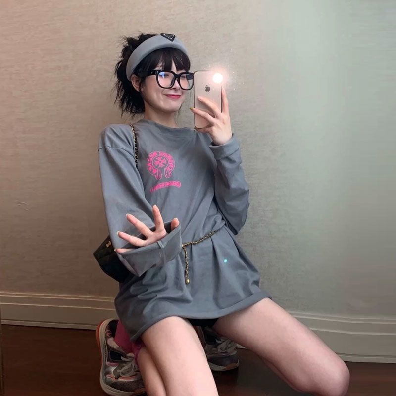 Áo Thun Tay Dài Dáng Rộng In Họa Tiết Hoa Phong Cách Hàn Quốc Thời Trang Xuân Hè Cho Nữ