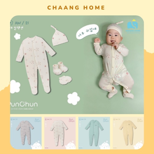 Punchun body liền tất cotton dài tay cho bé trai bé gái sơ sinh