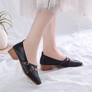 Giày búp bê nữ kiểu dáng basic dây đan chéo gót 3 phân đế dẻo vintage