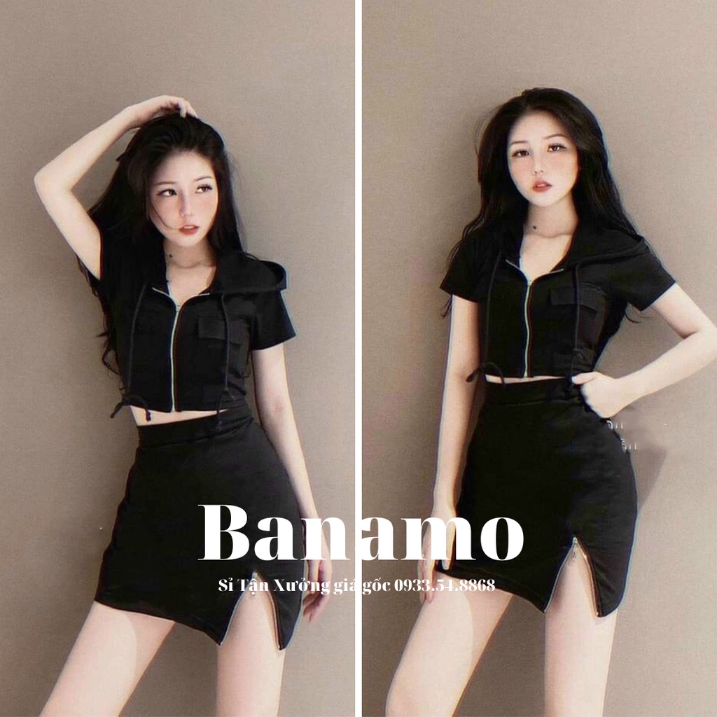 Set váy nữ xẻ đùi và áo thời trang Banamo fashion bộ váy nữ xẻ đùi 1910