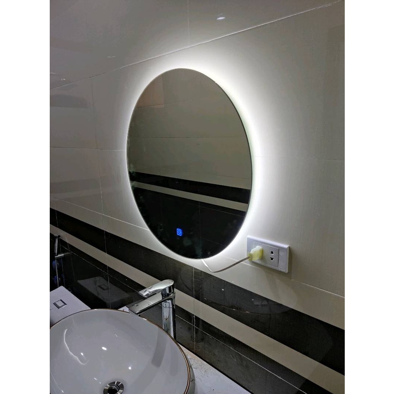Gương tròn có đế cảm ứng trên mặt gương đèn led đổi 3 màu mẫu led hậu gắn tường kích thước D60cm Mirror