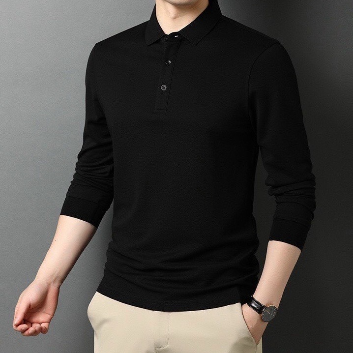 Áo polo nam dài tay cổ bẻ trơn vải cá sấu trẻ trung 5 màu cơ bản AGN1