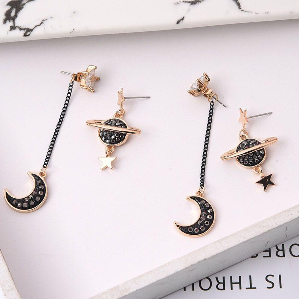 MOCHO Hoa Tai Dáng Dài Mặt Hình Ngôi Sao Mặt Trăng Màu Đen Thời Trang