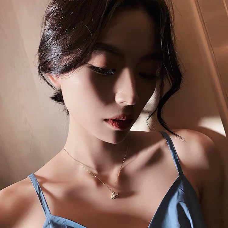 Dây chuyền ngắn mặt hình vỏ sò đính ngọc trai thanh lịch phong cách Hàn Quốc cổ điển cho nữ