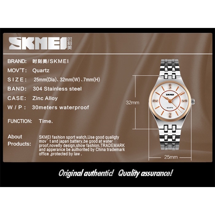 Đồng hồ nữ dây thép chống gỉ SKMEI 1133 (Mặt trắng dây bạc)