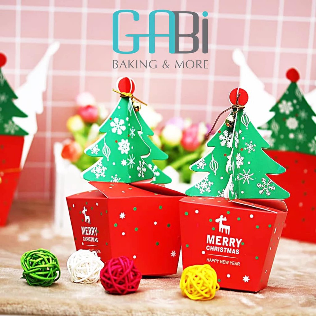 Hộp giấy đựng kẹo, cookie hình cây thông Noel