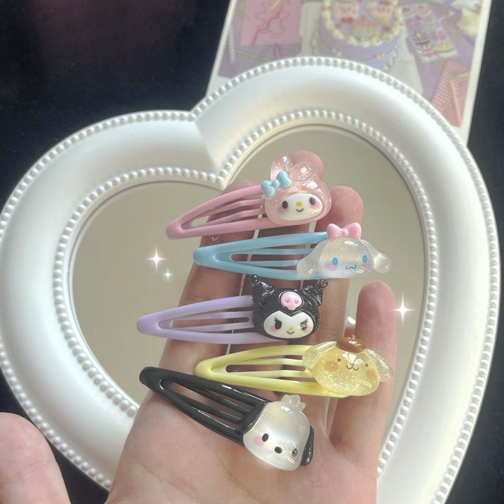 SANRIO Set 5 Kẹp Nước Họa Tiết Hoạt Hình Melody / Trái Tim Trong Suốt Dễ Thương Cho Bé Gái