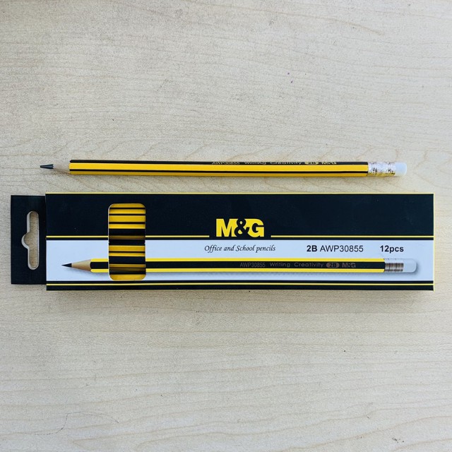 Bút Chì Gỗ 2B MG Có Đầu Tẩy AWP30855 - Ruột chì mềm, đậm màu, viết êm