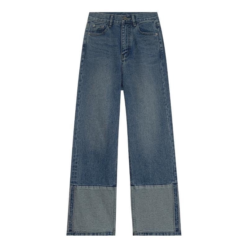 Quần jean ống rộng màu sắc tương phản thời trang thu đông cho nữ