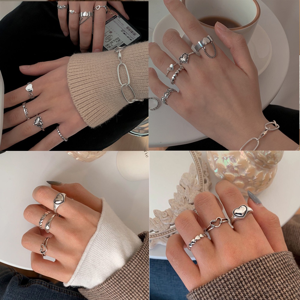 Nhẫn Dạng Mở Hình Trái Tim Phong Cách Retro Thời Trang