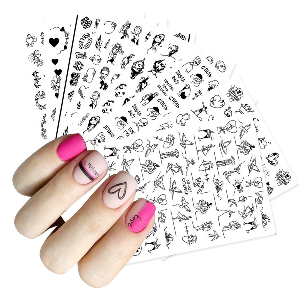 [Hàng mới về] Miếng dán trang trí móng tay họa tiết trái tim màu đen 3d diy