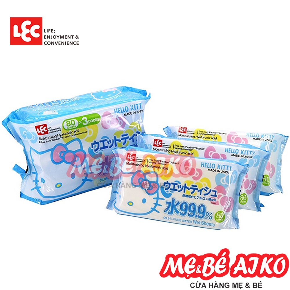 COMBO 3 BỊCH KHĂN ƯỚT LEC HELLO KITTY 80 MIẾNG