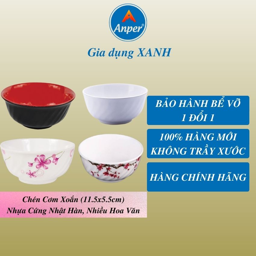 Chén ăn cơm 11cm nhựa Melamine  ANPER cao cấp nhật hàn  bát ăn cơm nhựa đẹp gia đình và nhà hàng