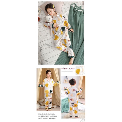 Bộ Đồ Ngủ Tay Dài Vải Lụa Lạnh Mỏng In Hoạt Hình Thời Trang Xuân Hè Cho Bé Gái