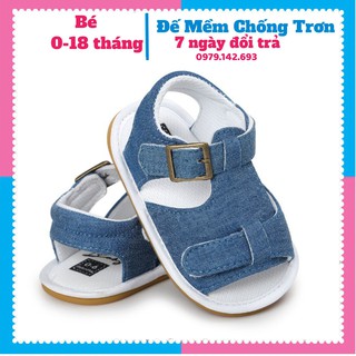 Giày tập đi, Dép tập đi màu xanh vải bò cực chất mềm mại chống trượt cho bé trai bé gái