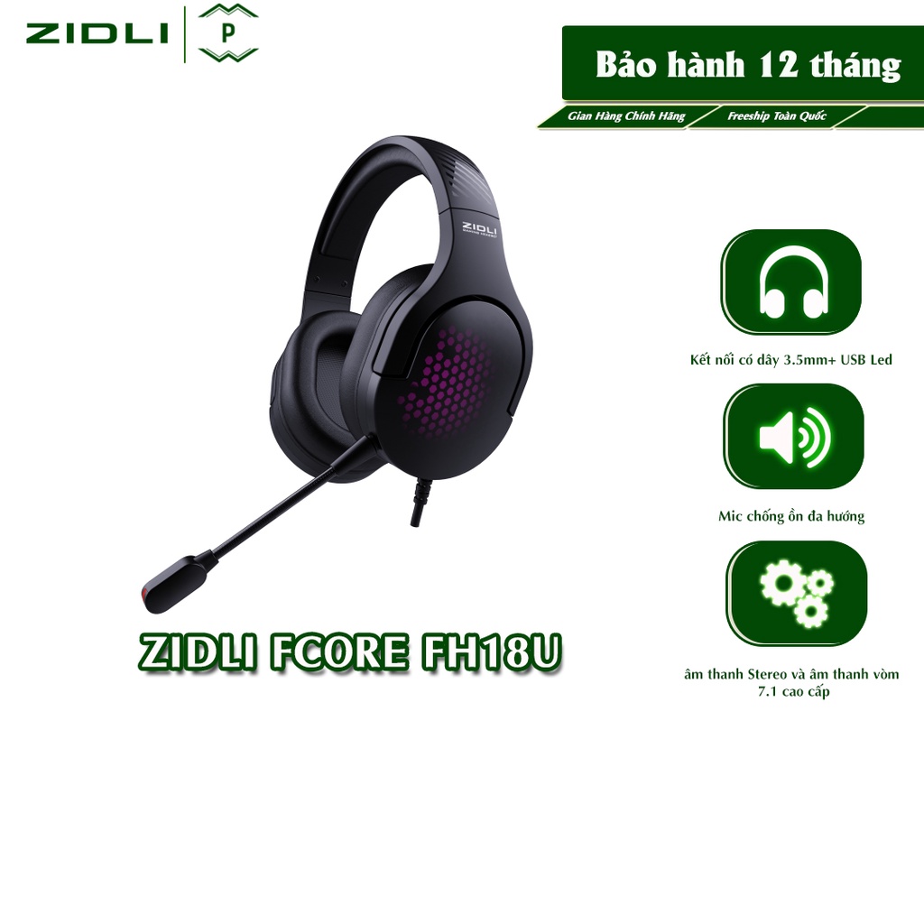 Tai nghe Gaming Zidli FCORE FH18U siêu nhẹ, âm thanh vòm 7.1, LED, SD cho PC/Laptop/điện thoại-Hàng chính hãng,BH 18M