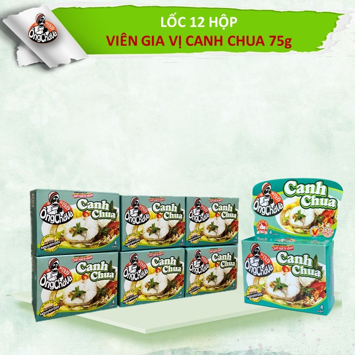 Lốc 12 hộp Viên Gia Vị CANH CHUA Ông Chà Và 75g