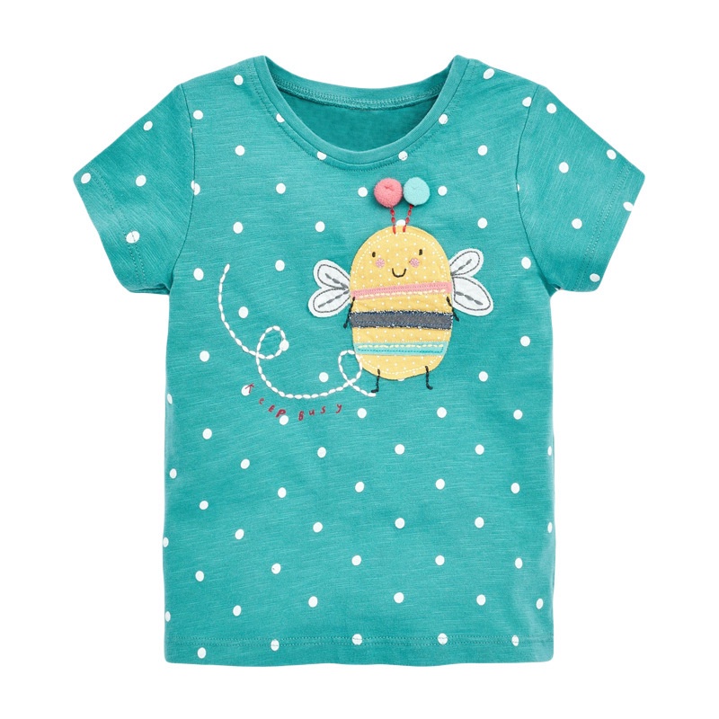 Mã 51856 áo thun xanh chấm bi thêu hình con ong cực yêu của Little Maven cho bé gái
