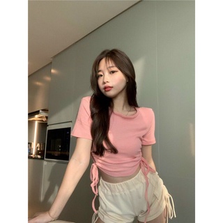 Áo kiểu thun gân dây rút eo 2 bên
