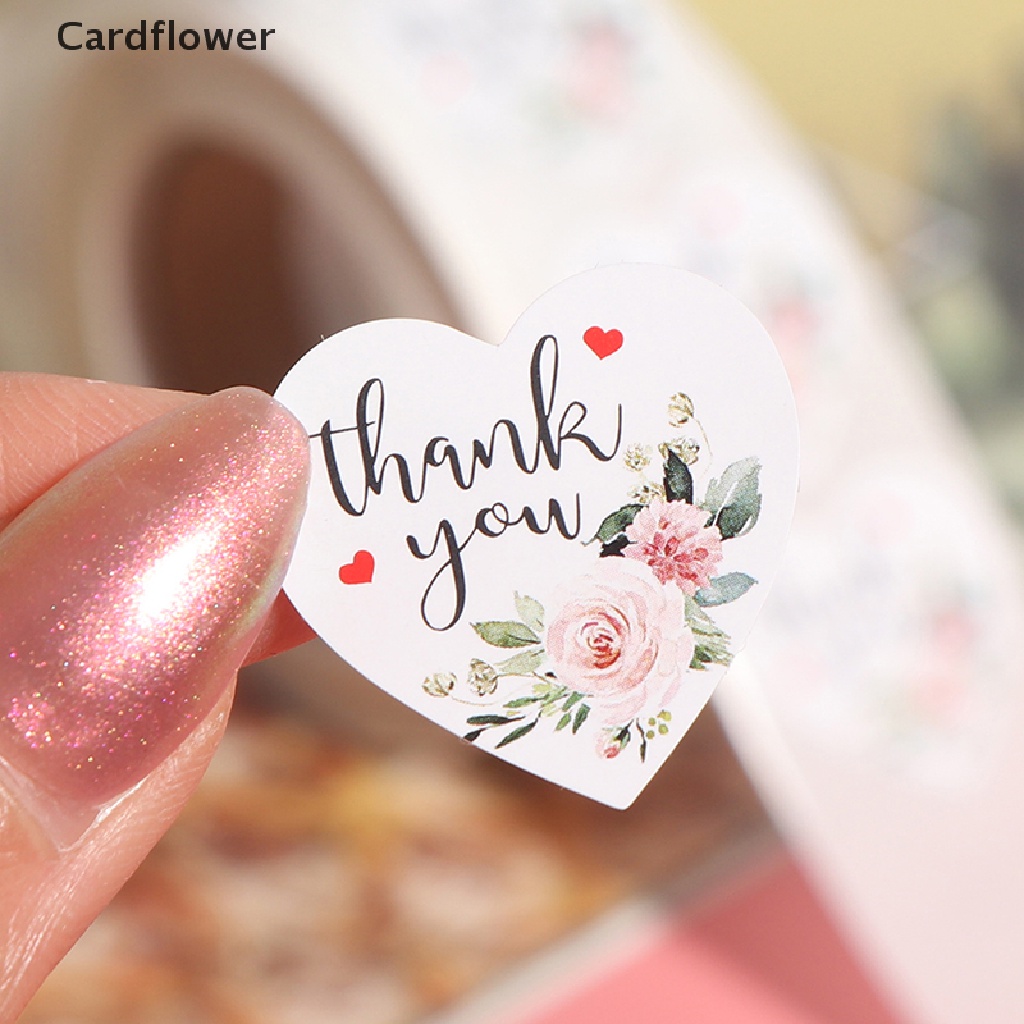 Cuộn 500 miếng dán hình trái tim in chữ Thank You trang trí quà tặng tiện dụng