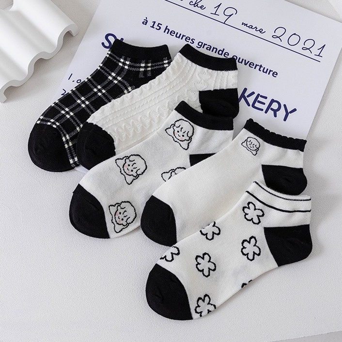 Vớ Cổ Thấp Co Giãn Họa Tiết Dễ Thương Phong Cách Hàn Quốc Cho Nữ