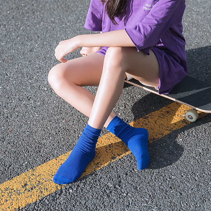 Đôi vớ cotton màu trơn phong cách nhật bản mới cho nữ