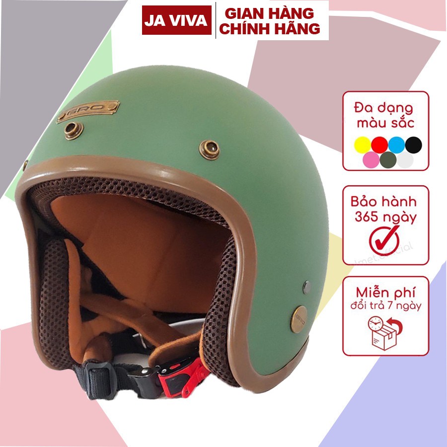 Mũ bảo hiểm đi phượt 3/4 đầu GRO không kính, dáng basic cho nam nữ nhiều màu - Hàng chính hãng