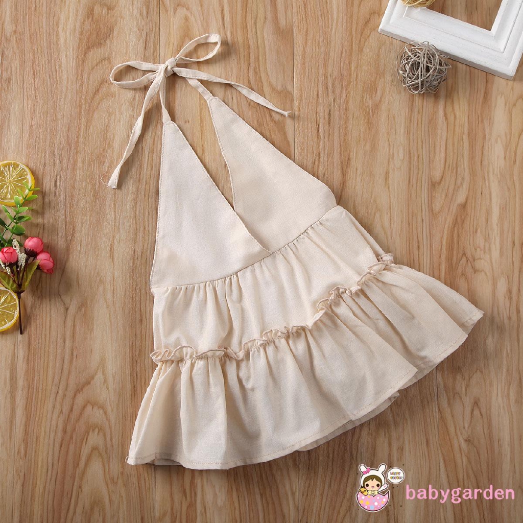 Đầm liền quần bằng cotton + vải lanh phong cách mùa hè thời trang cho bé gái