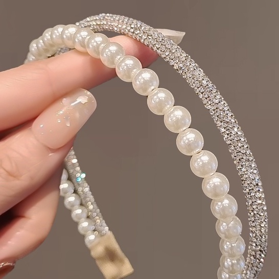 Băng Đô Cài Tóc Đính Đá Hai Hàng Ngọc Trai Phong Cách Hàn Quốc Thời Trang Cho Nữ