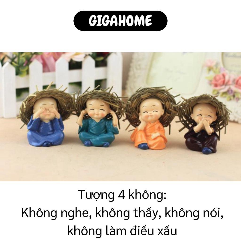 Tượng Chú Tiểu GIGAHOME Combo 4 Tượng Chú Tiểu Đội Nón Rơm Trang Trí Xe Hơi, Nhà Cửa 5325