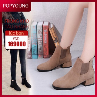 Chelsea giày boot cao gót phong cách hàn quốc trẻ trung dành cho nữ