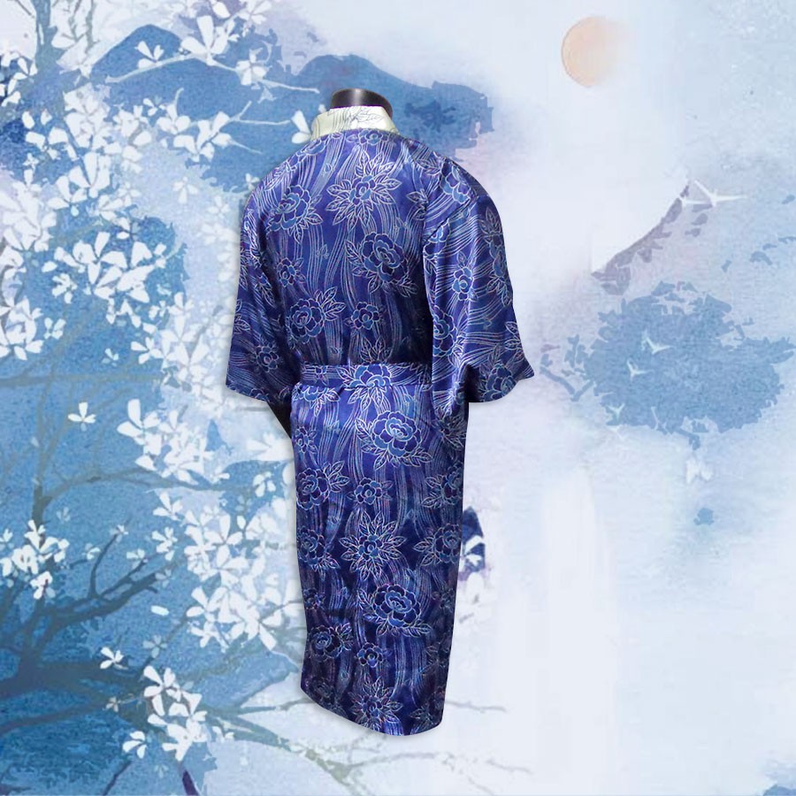 Áo Yukata Nhật Bản họa tiết HOA XANH, nữ, form dài, shop REAFIVE