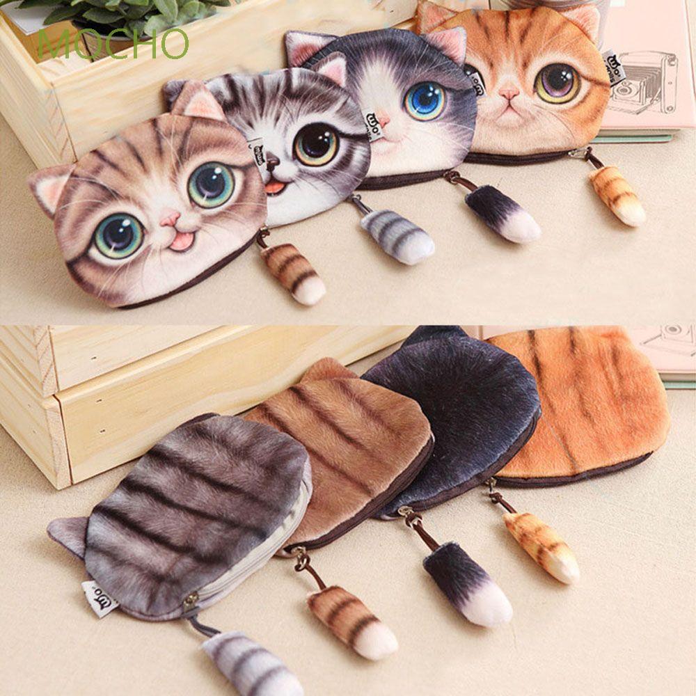 Ví đựng tiền xu mini có dây kéo hình mặt con mèo hoạt hình dễ thương cho nữ (nhiều màu)