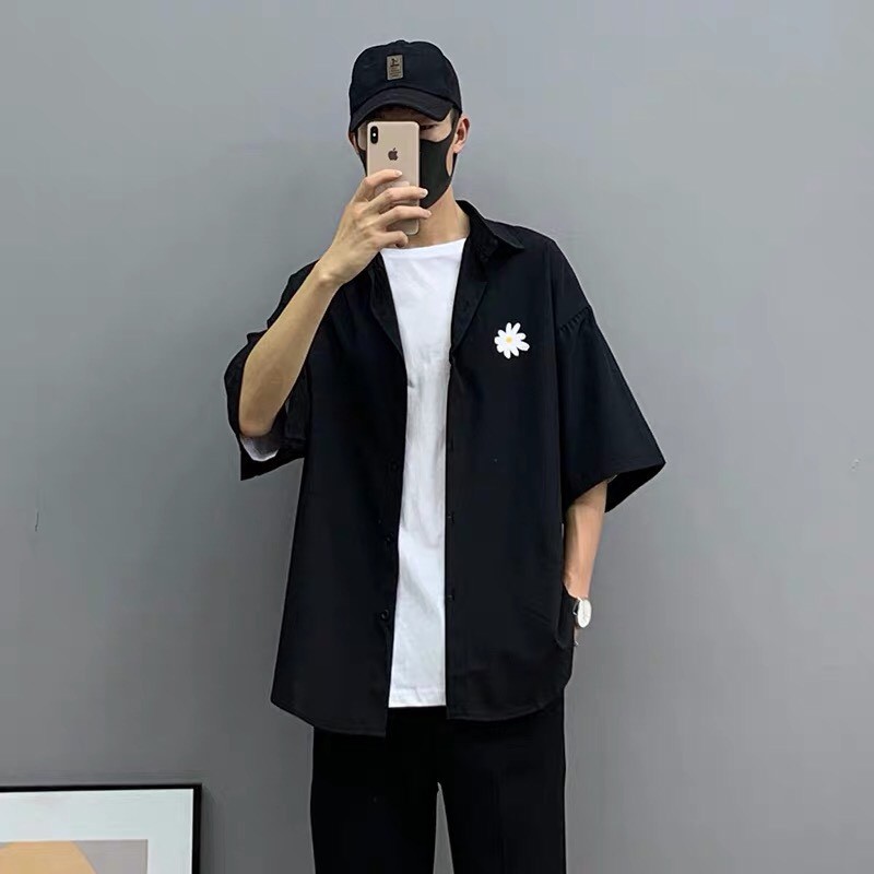 Áo sơmi tay lỡ kaki unisex Quốc Dân hoa cúc ulzzang Nam Anh 24