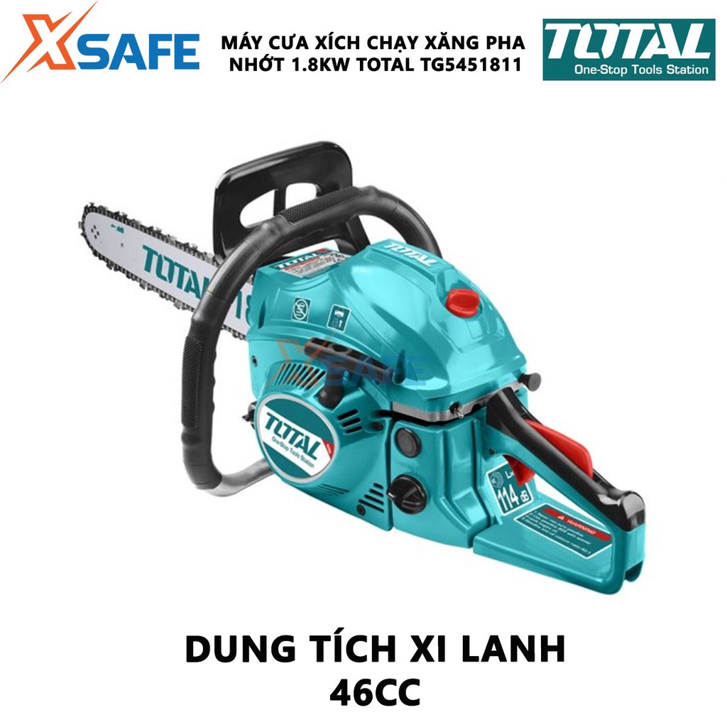 Máy cưa cầm tay TOTAL TG5451811 chạy xăng động cơ 2 thì 46cc mạnh mẽ công suất 1.8Kw tốc độ 3100rpm - chính hãng
