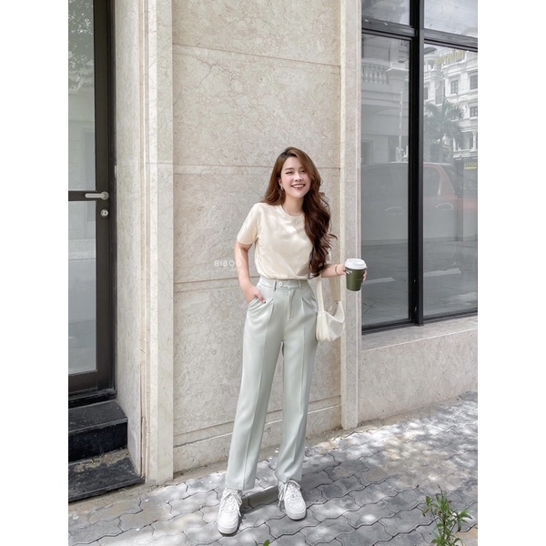 BIBOO - Quần tây dài xếp ly baggy nữ lưng cao ống suông tôn dáng BAGGY PANTS