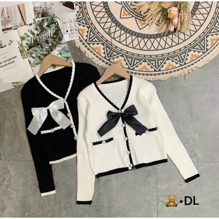 Áo cardigan viền nơ